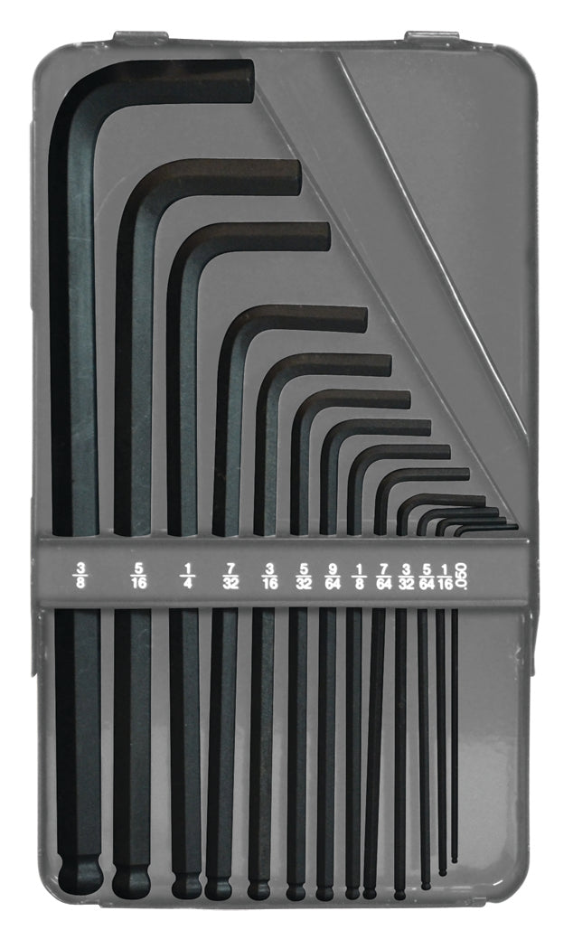 BONDHUS MBLX13 BallEnd Hex Key 13pcs Imperial Set 0.050"-3/8" Metal Box, 10933