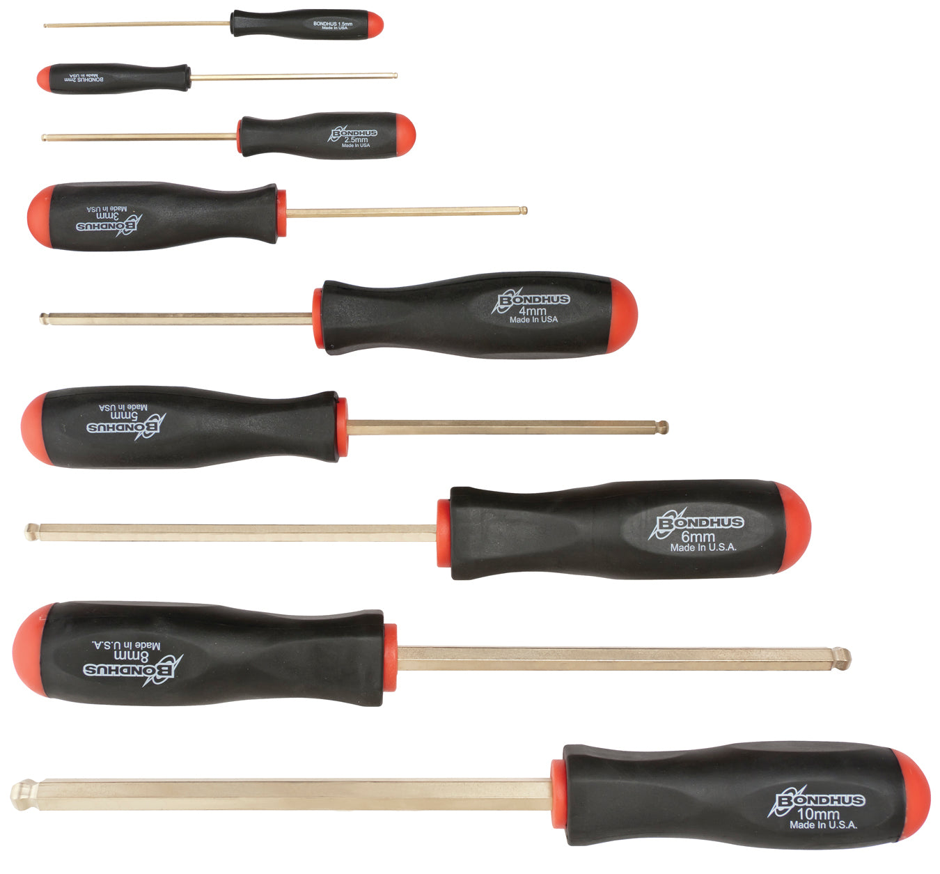 BONDHUS BSX9MG Gold Guard Ball Hex Screwdriver 9pcs Metric Set 1.5mm-10mm, 38699