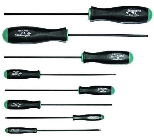 BONDHUS TR-SX8S 8pcs Tamper Proof Torx Screwdriver Set TR6-TR25, 33832