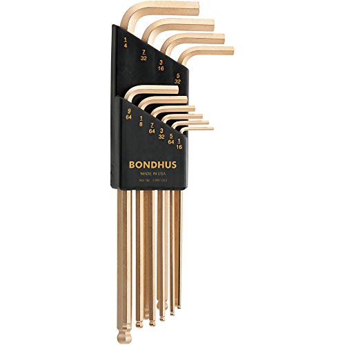 BONDHUS BLX10G Gold BallEnd Hex Keys 10pcs Imperial Set 1/16"-1/4", 37938