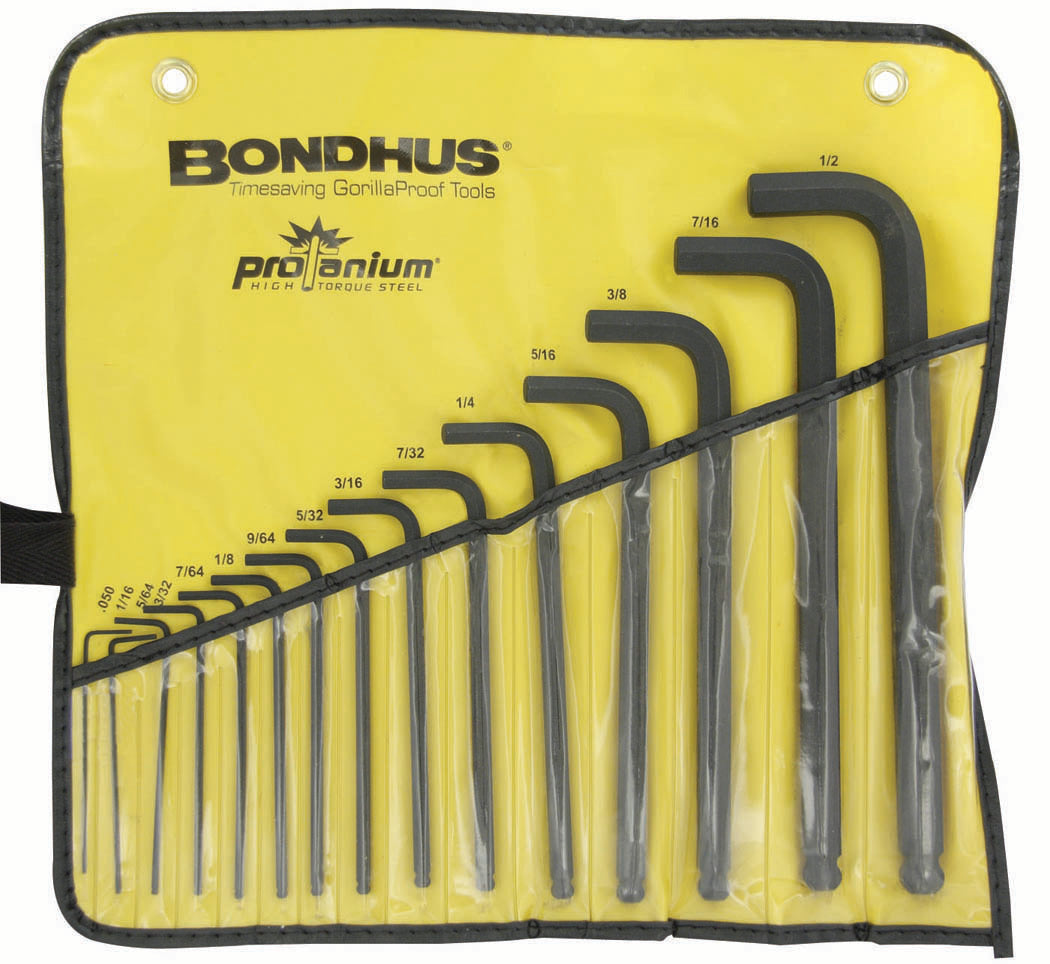 BONDHUS BLX15P BallEnd Hex Key 15pcs Imperial Set 0.050 - 1/2" in Pouch, 10935