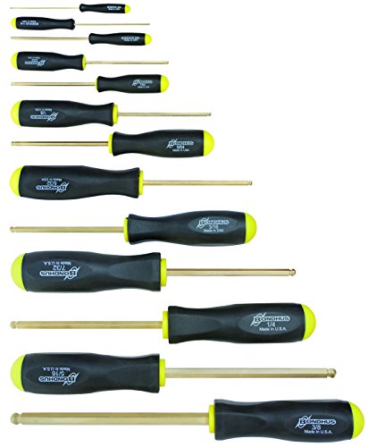 BONDHUS BSX13G Gold Guard BallEnd Hex Screwdriver 13pcs Imperial Set 0.050"-3/8", 38637