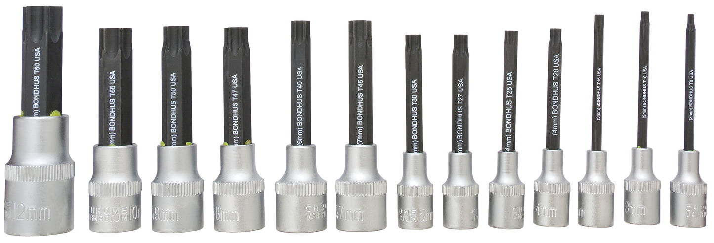 BONDHUS PHTX13/S-2 Torx ProHold InHex Bits & Socket 13pcs Torx Set TX8-TX60 , 44037