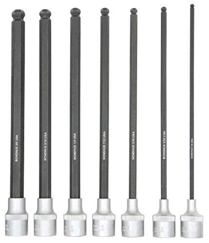 BONDHUS PHBX7/S-6 6" (150mm) ProHold BallEnd InHex Bits & Sockets 7pcs Imperial Set 1/8"-3/8", 43845