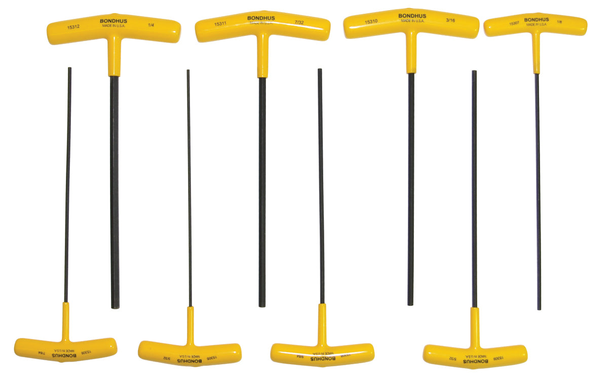 BONDHUS HTX80-9 T-Handle 9" Hex Driver 8pcs Imperial Set 3/32"-1/4", 15332