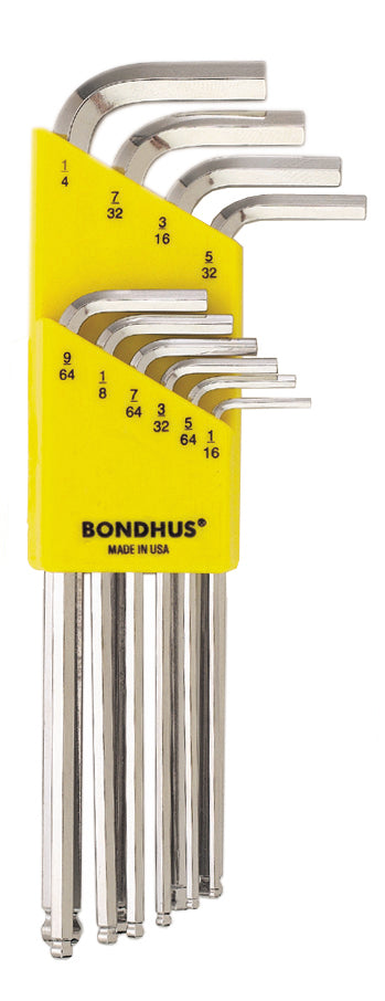 BONDHUS BLX10B BriteGuard BallEnd Hex Key 10pcs Imperial Set 1/16"-1/4", 16938