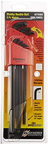 BONDHUS SDBLX9MXL Stubby Double BallEnd Hex Key 9 pcs Metric Set 1.5mm-10mm, 67099