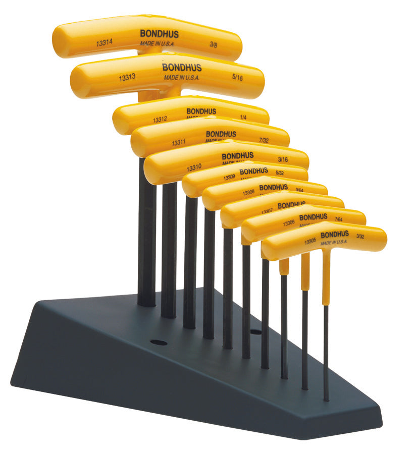 BONDHUS HTX10/S T-Handle Hex Driver 10pcs Imperial Set 3/32"-3/8" Graduated Lengths, 13390