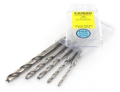 DISCONTINUED FAMAG 5pcs 1/4" Hex Shank Twist drill long version HSS-G in Plastic case, 2597805