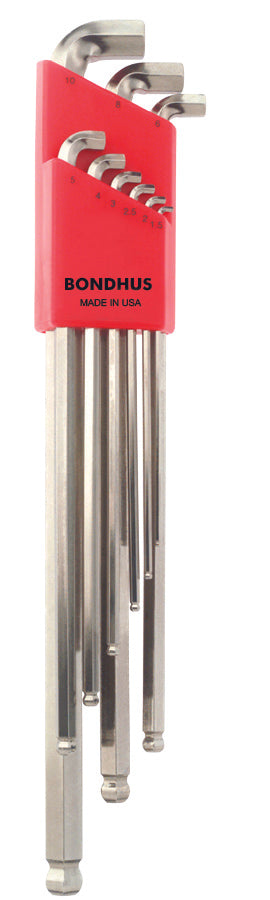 BONDHUS SBLX9B BriteGuard Stubby BallEnd Hex Key 9pcs Metric Set 1.5mm-10mm 16799