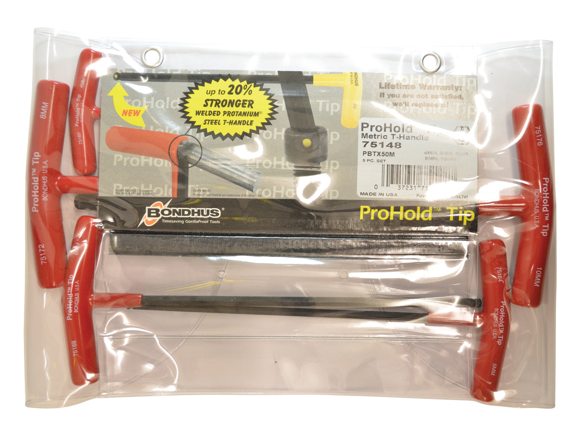 BONDHUS PBTX50m T-Handle Prohold BallEnd Hex Key 5pcs Metric Set 4mm-10mm, 75148