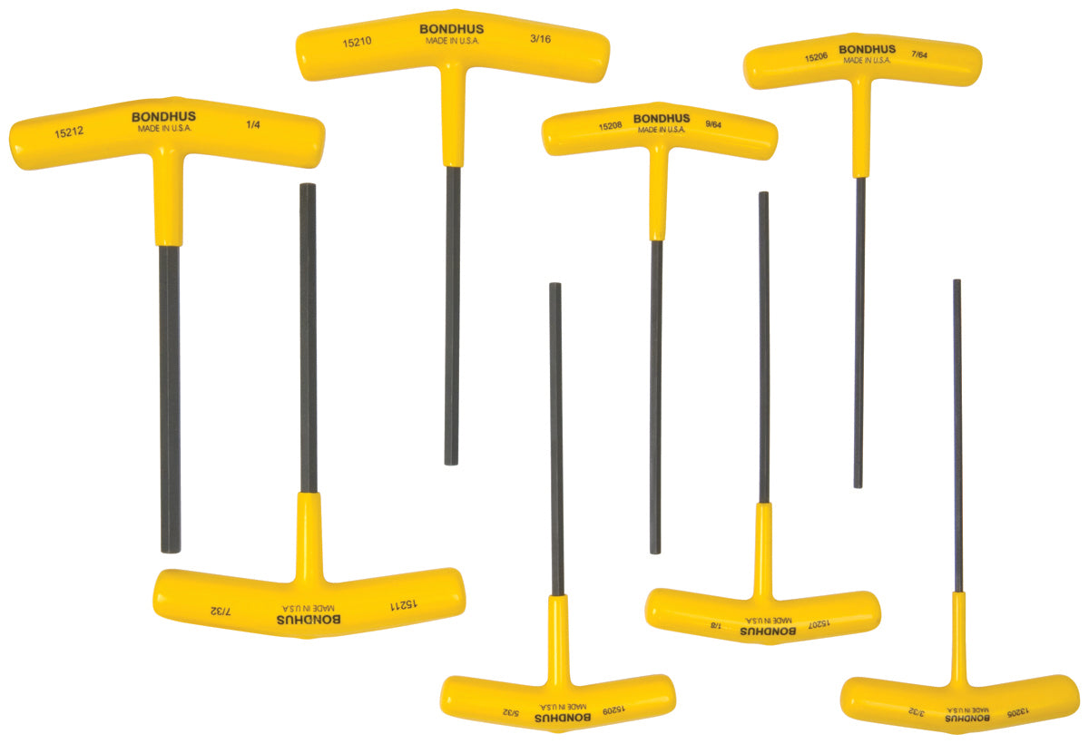 BONDHUS HTX80-6 T-Handle 6" Hex Driver 8pcs Imperial Set 3/32"-1/4", 15232