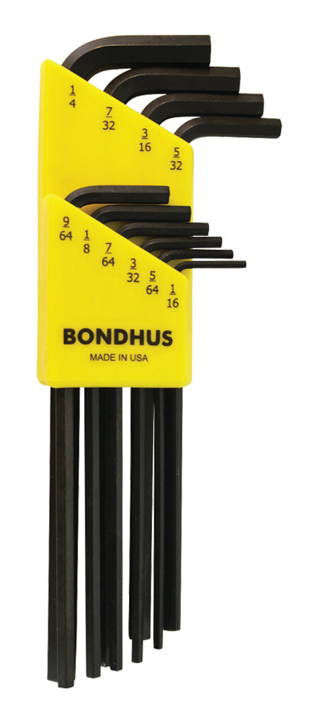 BONDHUS HLX10 Hex Key 10pcs Imperial Set 1/16"-1/4", 12138