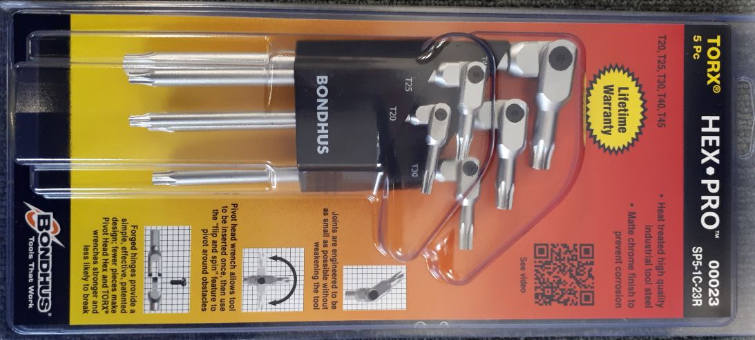 BONDHUS Hexpro Torx Set 5pcs T20-T45 Case, 00023