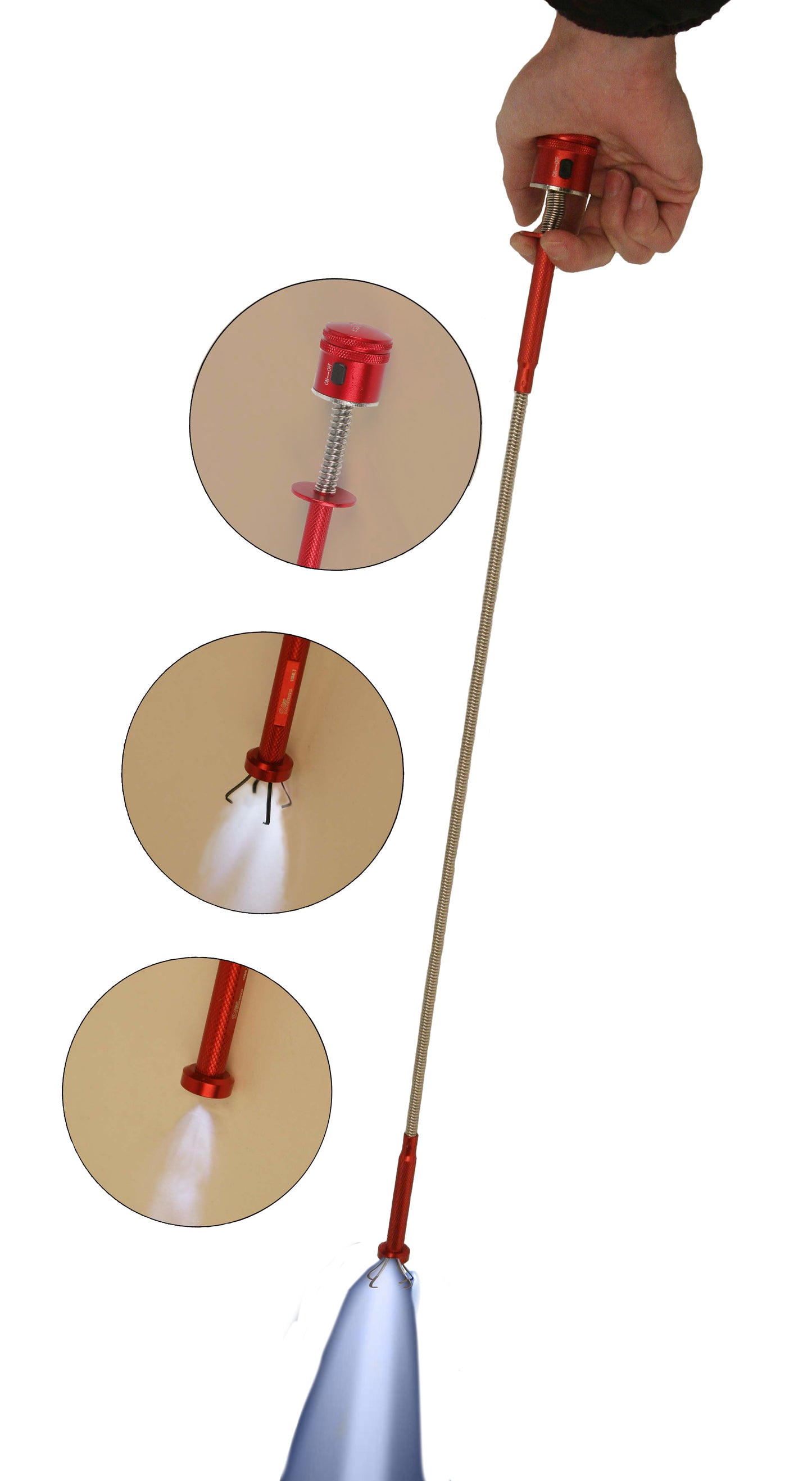 ULLMAN 16MLT Magnetic Pick-Up Tool Flexible Spring Claw LED Lighted 25-1/4" Long, 16MLT