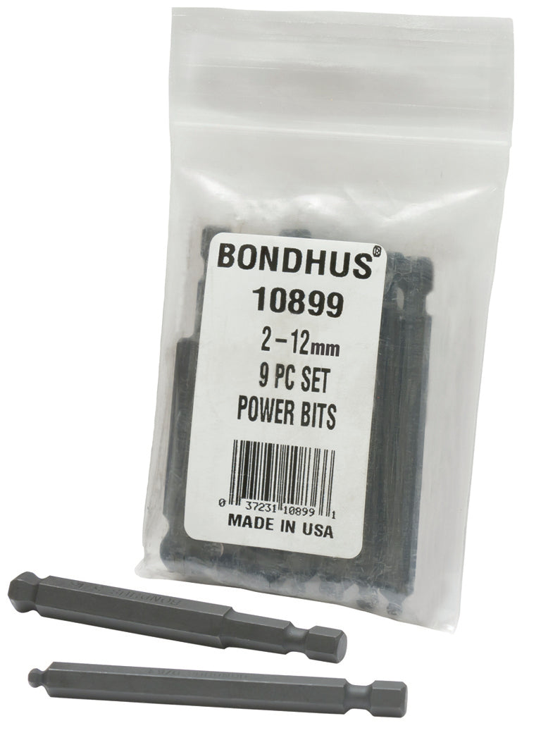 BONDHUS BHX9 BallEnd Hex Power Bit 9pcs Metric Set 2mm-12mm, 10899