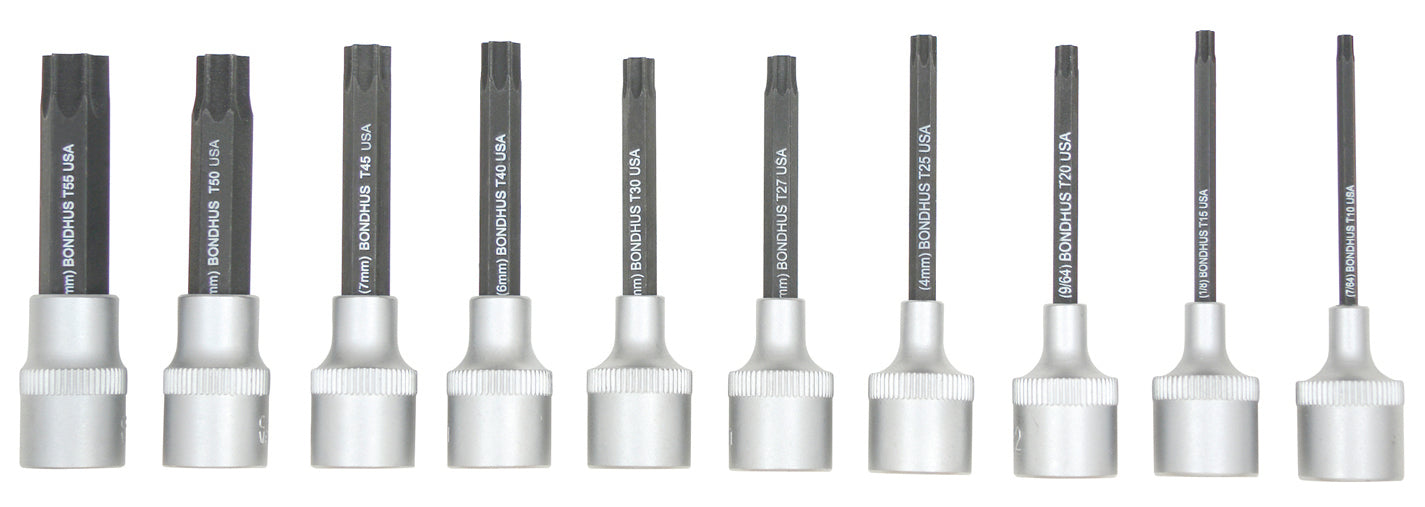 BONDHUS PHTX10/S-2 Torx ProHold InHex Bits & Socket 10pcs Torx Set TX10-TX55, 44038