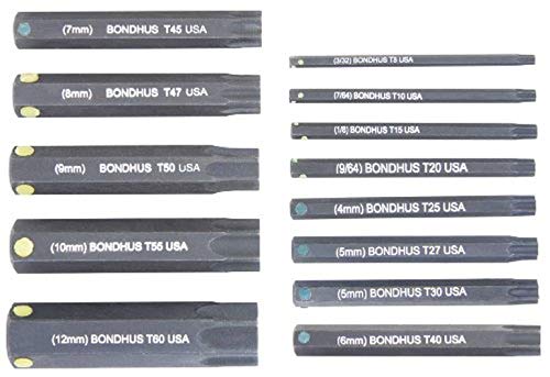 BONDHUS PHTX13-2 Torx ProHold InHex Bits 13pcs Torx Set TX8-TX60, 32037