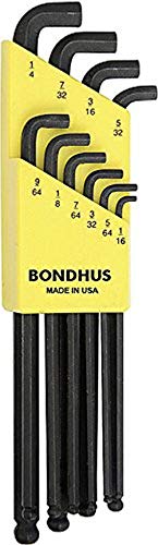BONDHUS SBLX10 Stubby BallEnd Hex Key 10pcs Imperial Set 1/16"-1/4", 16538