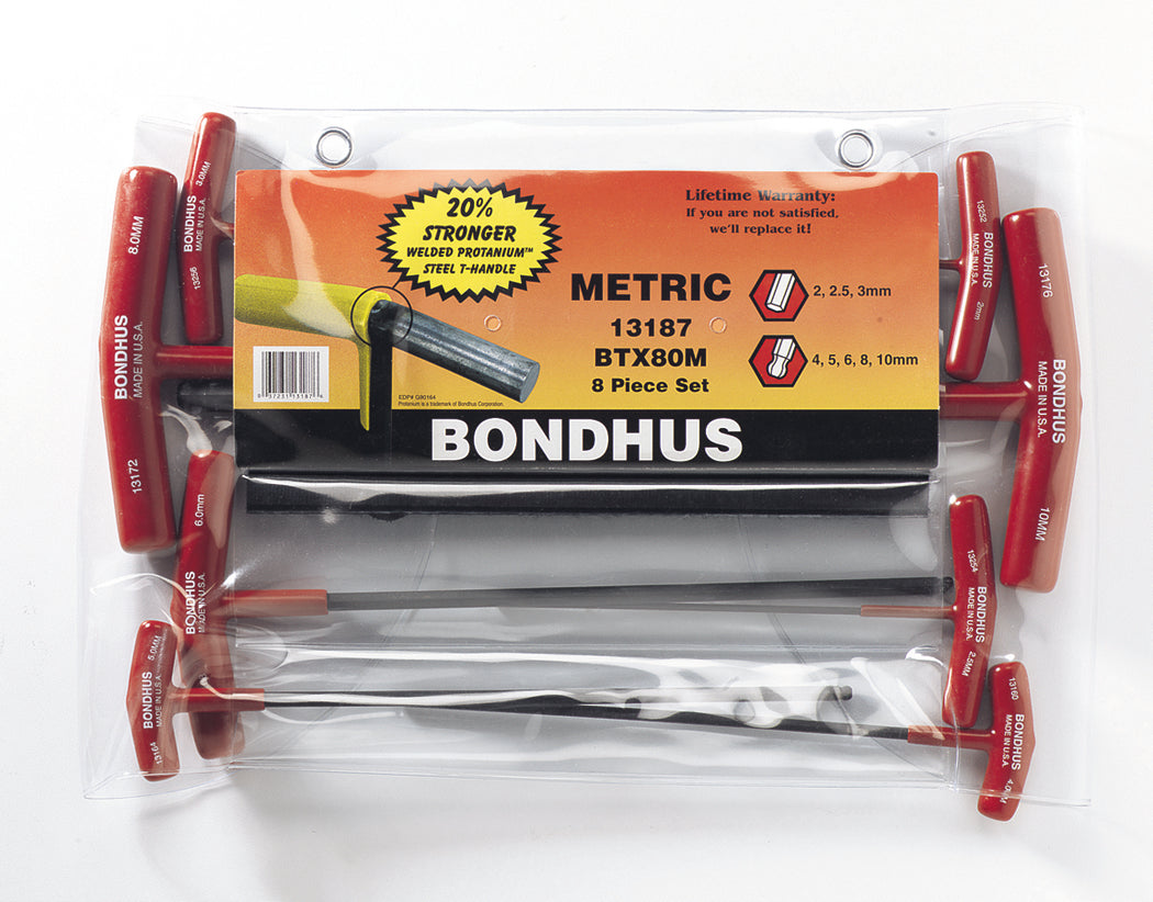 BONDHUS BTX80M T-Handle Ball Driver Hex 8pcs Metric Set 2mm-10mm, 13187