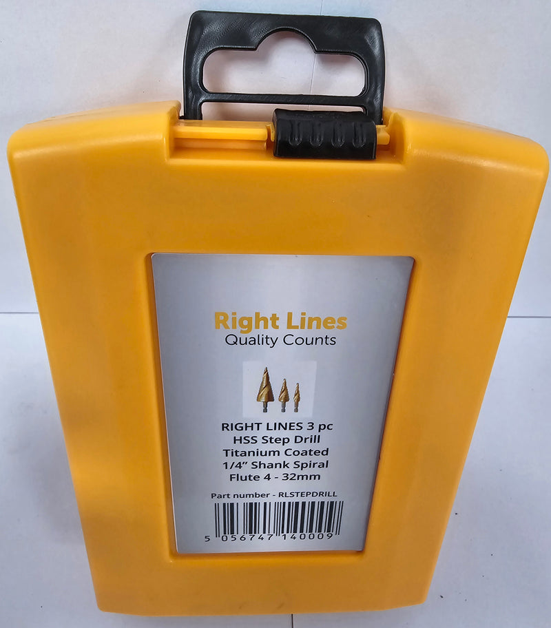Right Lines 3 Piece HSS Titanium Step Drill Bit Set