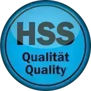 Blue circular logo with 'HSS Qualität Quality' text