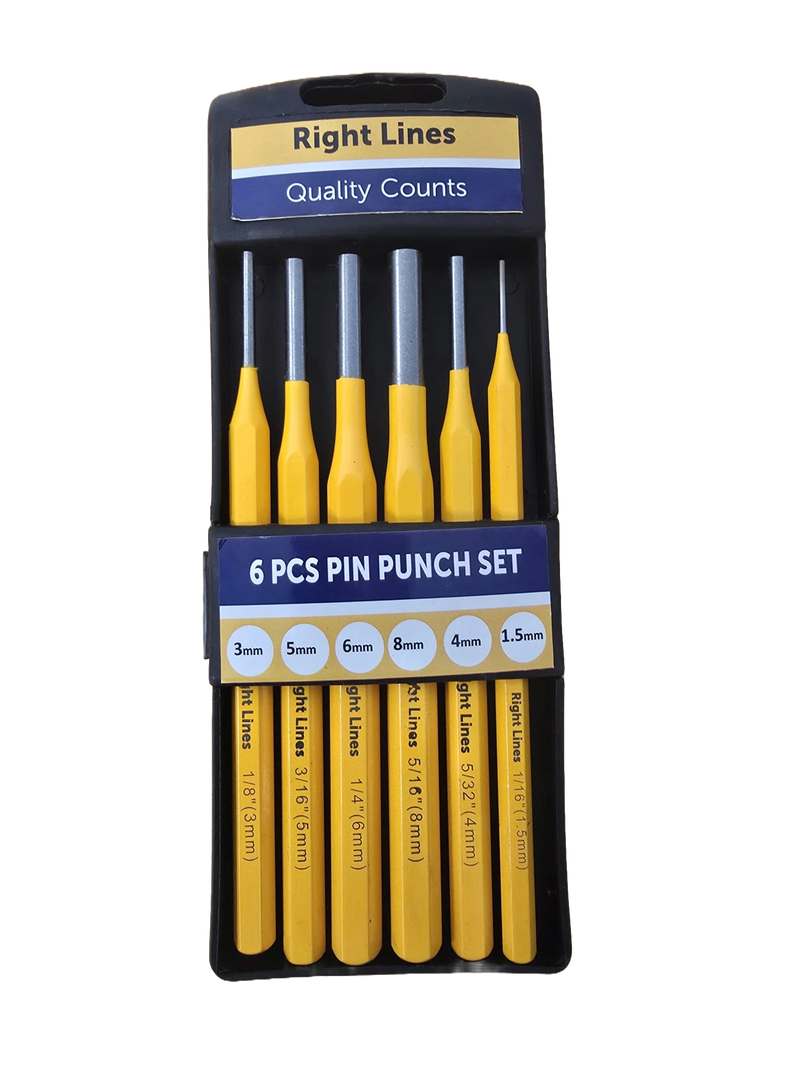 Right Lines 6 piece pin punch set with 1.5mm to 8mm hardened steel punches