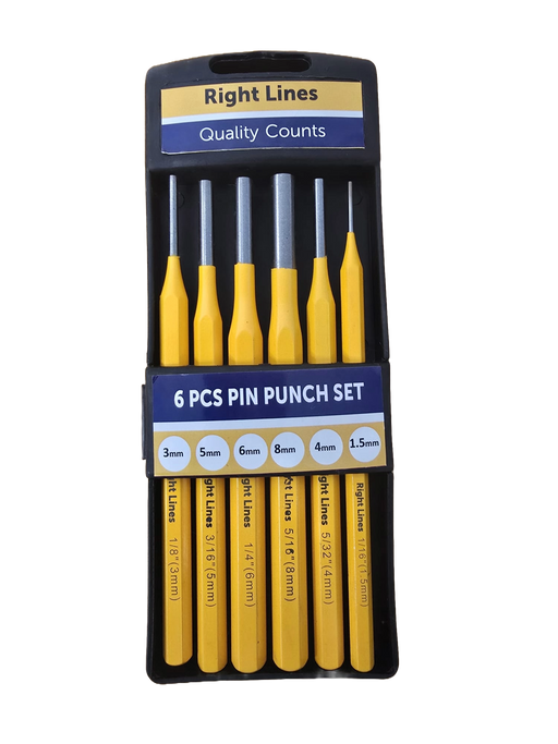Right Lines 6 piece pin punch set with 1.5mm to 8mm hardened steel punches