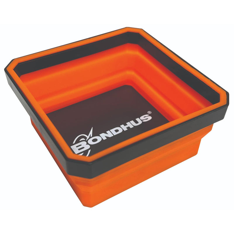An orange and black collapsible magnetic pop up tray with the Bondhus logo printed in white on the bottom, shown on a plain white background.