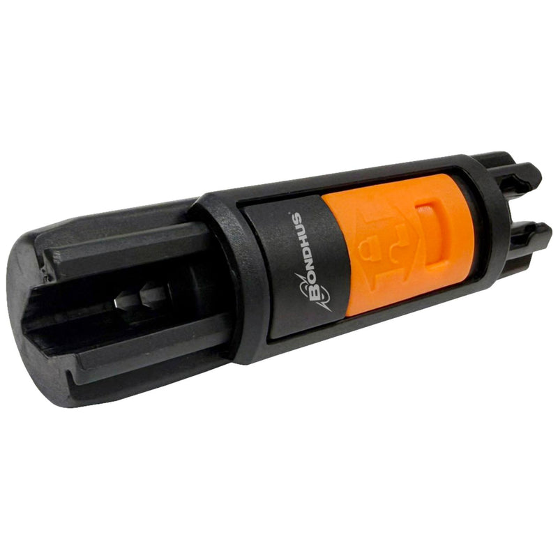 A black and orange BONDHUS QUICK T L wrench handle converter with a black textured body and a bright orange accent panel, shown on a plain white background.