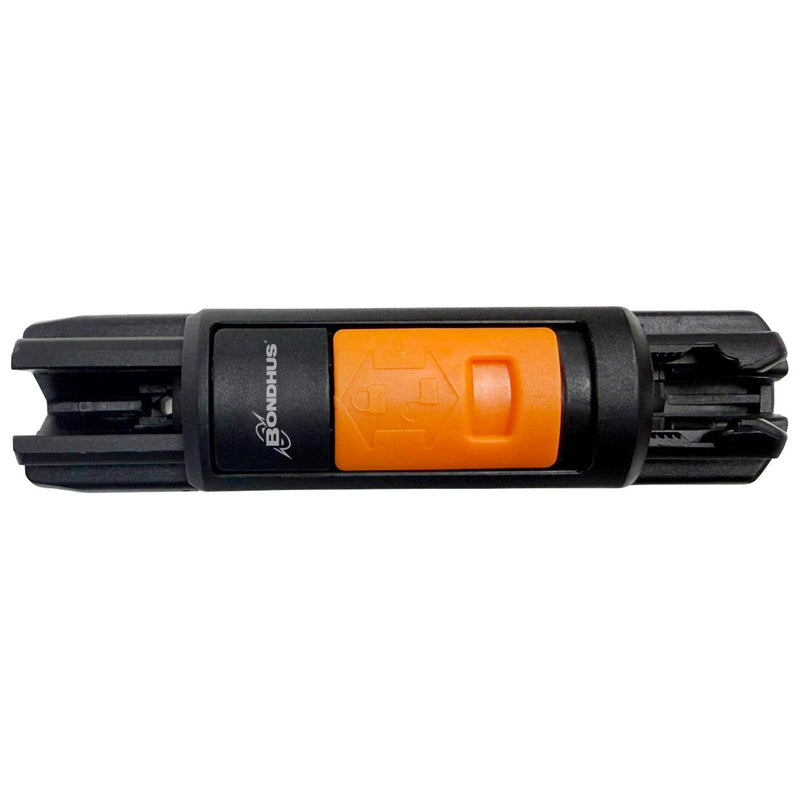 A black and orange BONDHUS QUICK T L wrench handle converter , shown horizontally against a plain white background.