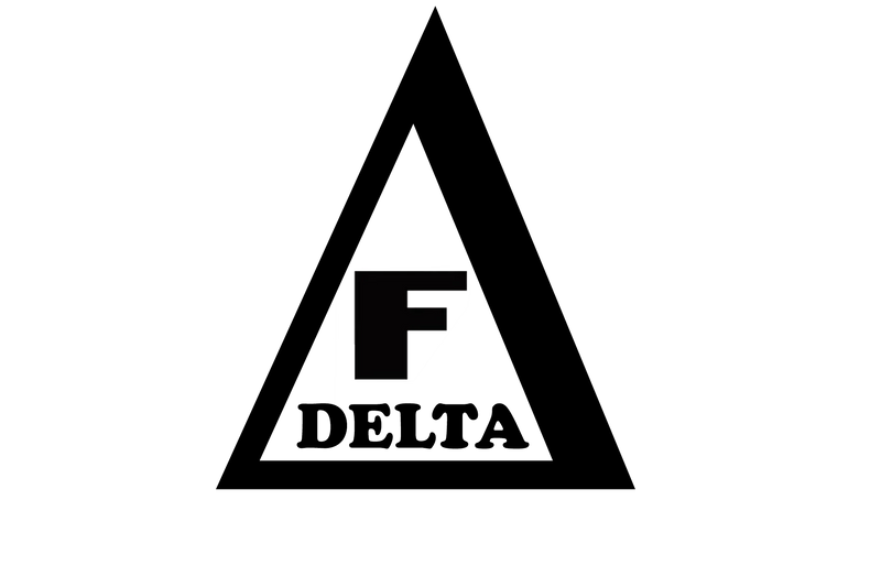 black on white triangle logo with F Delta text inside the triangle 