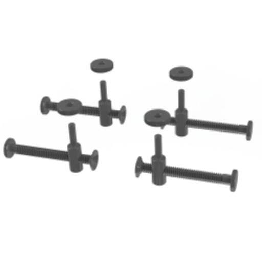 Set of 4 black screw clamps on a white background