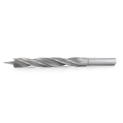 Metal drill bit with sharp pointed end on a white background
