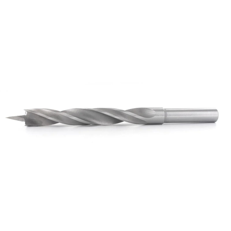 Metal drill bit with sharp pointed end on a white background