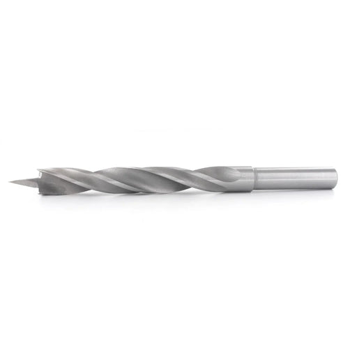 Metal drill bit with sharp pointed end on a white background