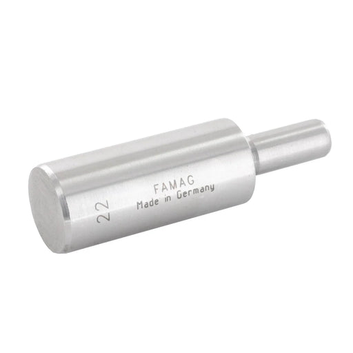Silver coloured guide pin with 'FAMAG Made in Germany' and 22 text on shaft on a white background