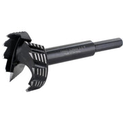 Black drill bit with a star-shaped head on a white background