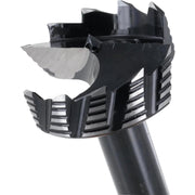 Black metal drill bit on a white background