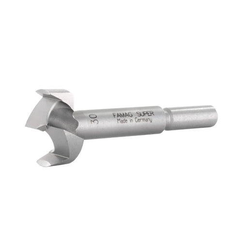 Metal drill bit with 'FAMAG SUPER' branding on a white background