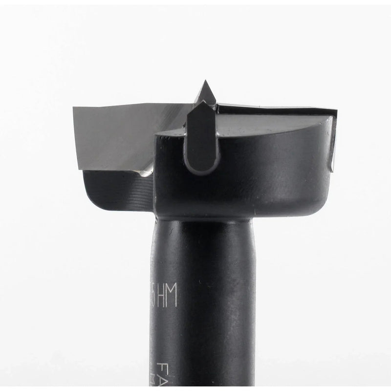 Black drill bit on a white background