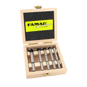Set of 5 countersinks in a wooden box with FAMAG branding on a white background