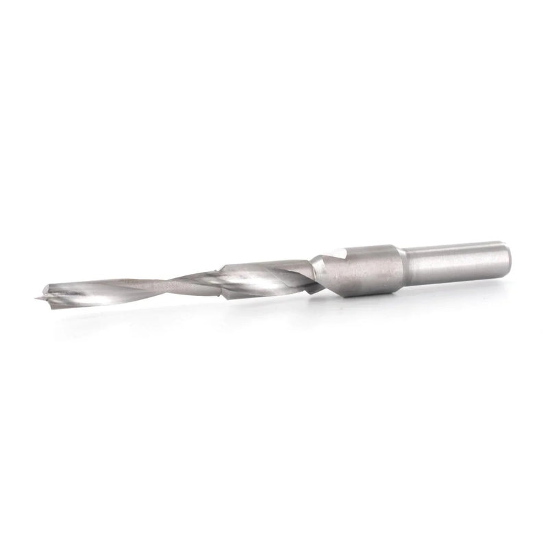 Metal stepped drill bit on a white background