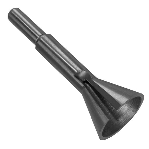 Black rod with conical cutting edge on white background