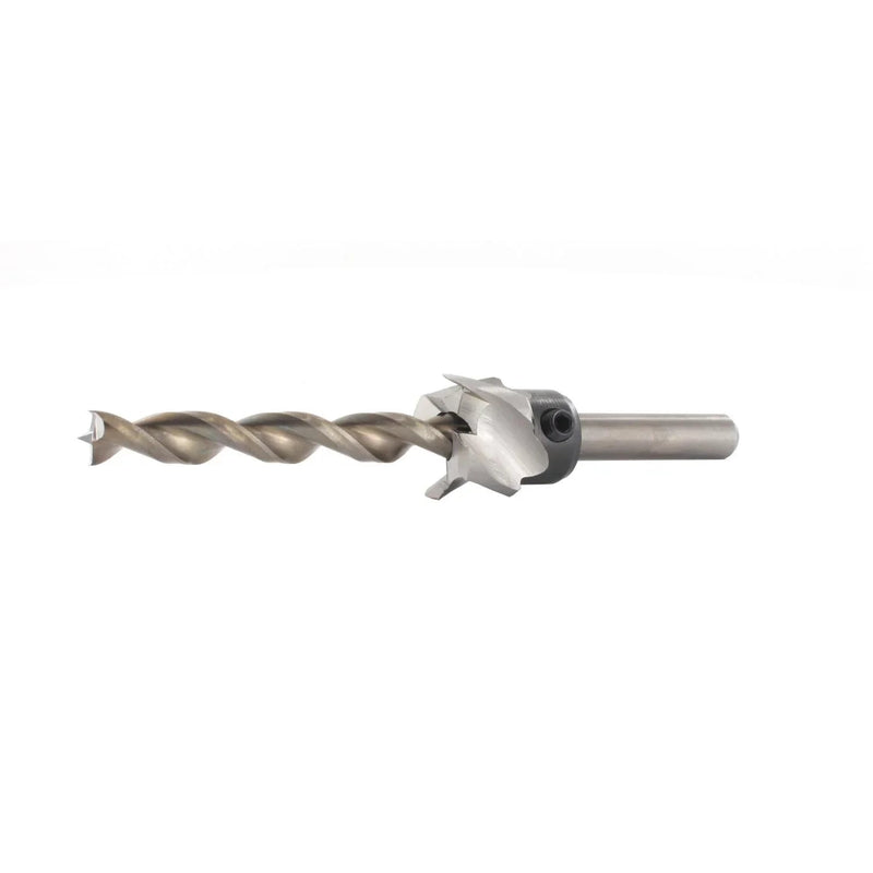 Metal drill bit on a white background