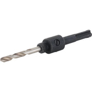 Drill bit with black handle on a white background