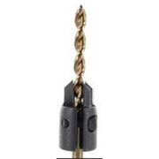 Drill bit with a black vario countersink fitted on a white background