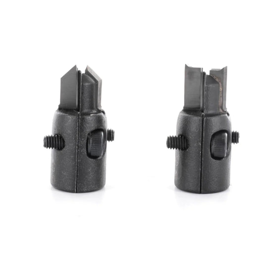 Two black verio countersinks with cutting edges on a white background