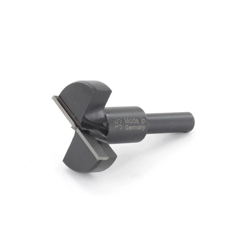 Black drill bit with 'Made in Germany' text on a white background