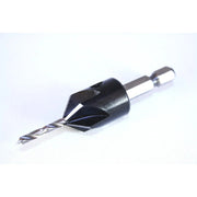 Drill bit with countersink on a white background